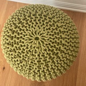 Green Accent Decor Pouf Chunky Woven Ottoman, Stool, End Table, Beanbag EUC